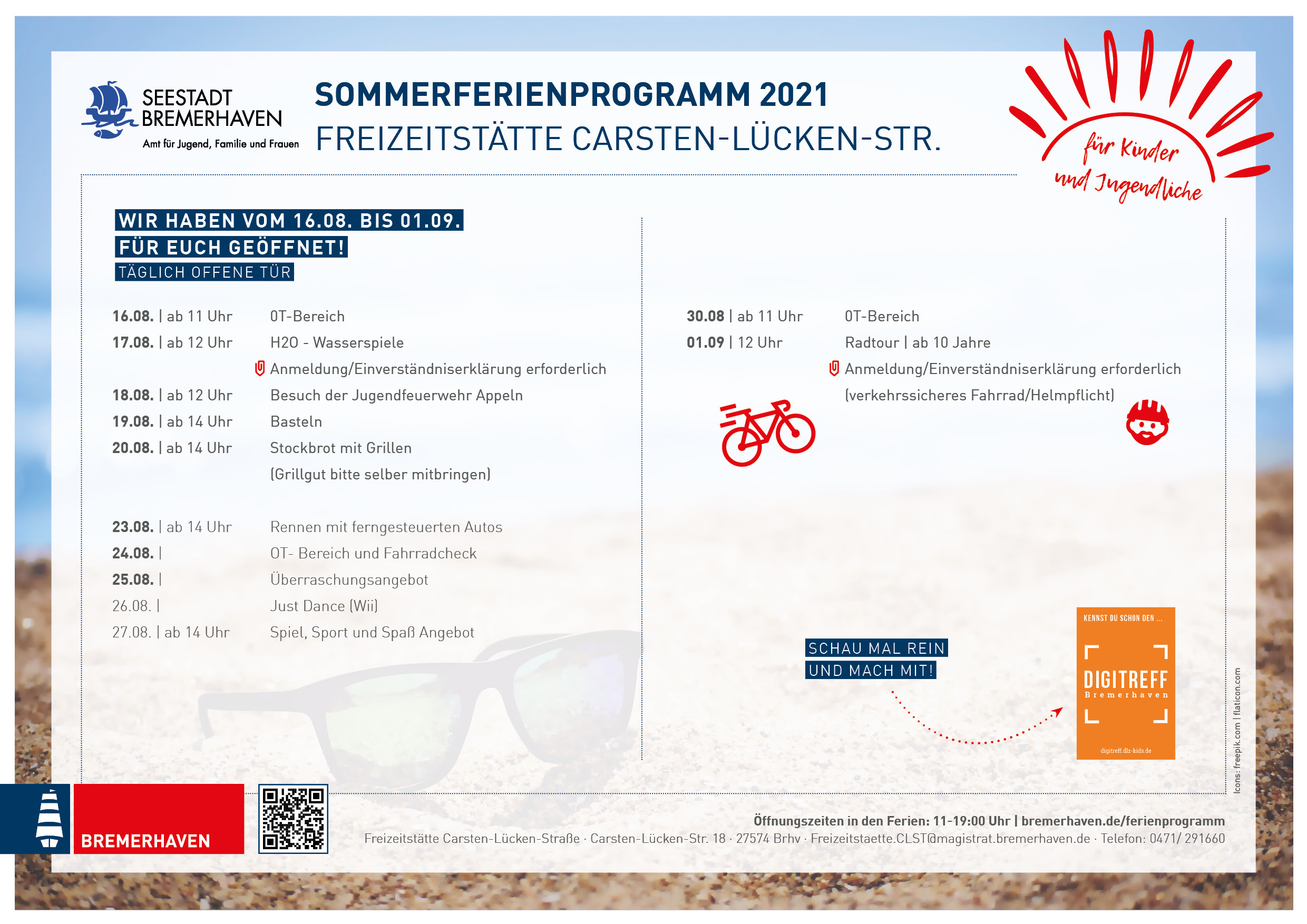Grafik Sommerferien 2021 Freizeitstätte Carsten-Lücken-Straße