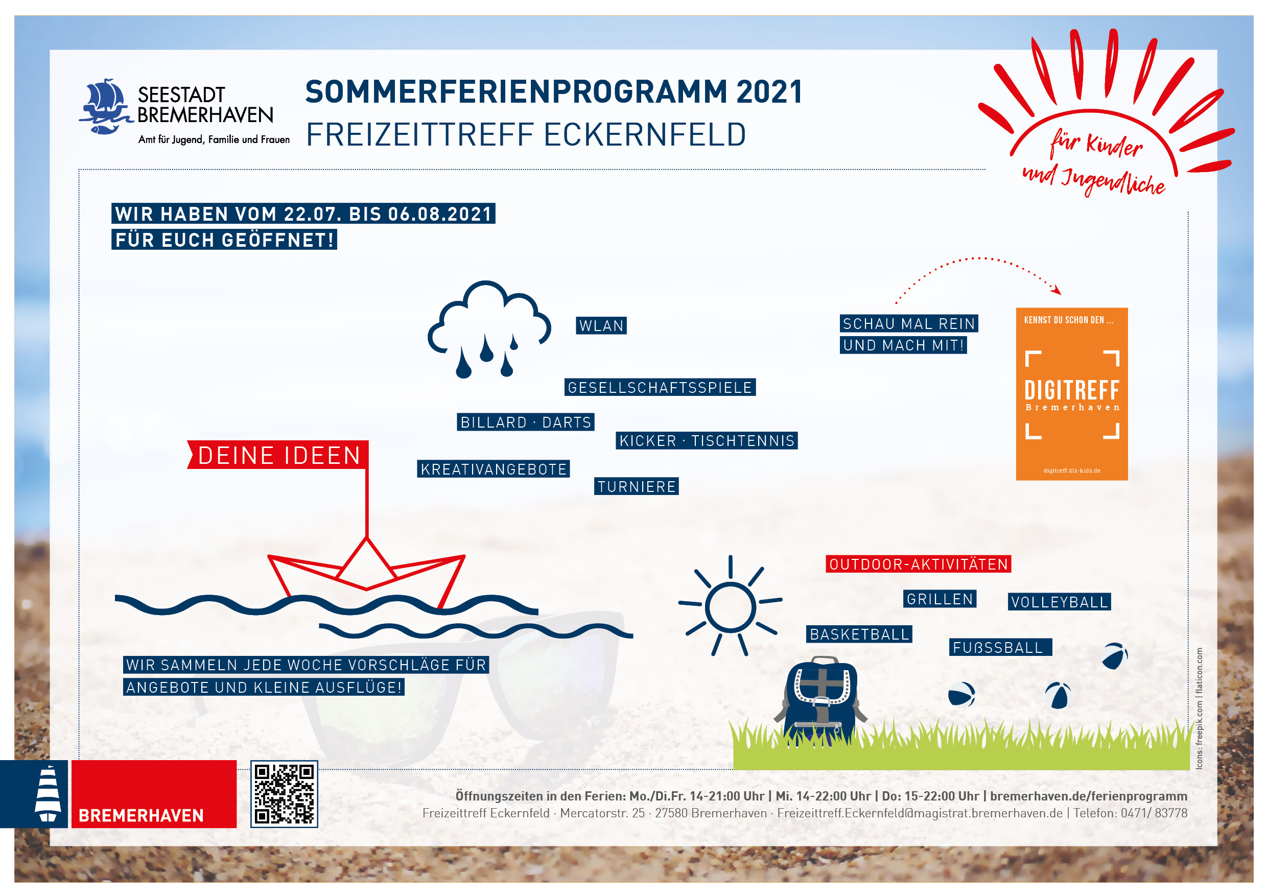 Grafik Sommerferien 2021 Freizeittreff Eckernfeld