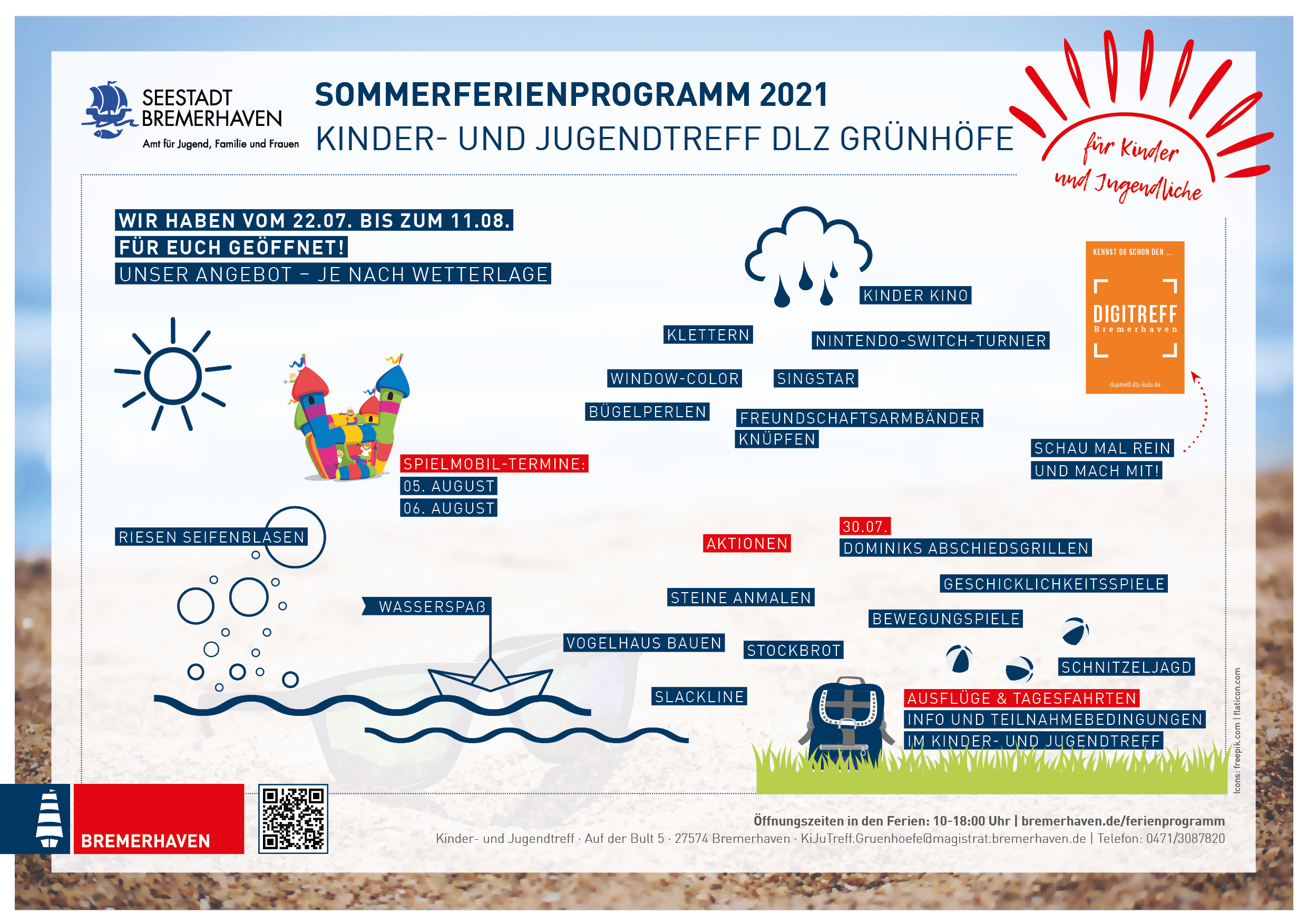 Grafik Sommerferien 2021 Kinder- und Jugendtreff DLZ Grünhöfe