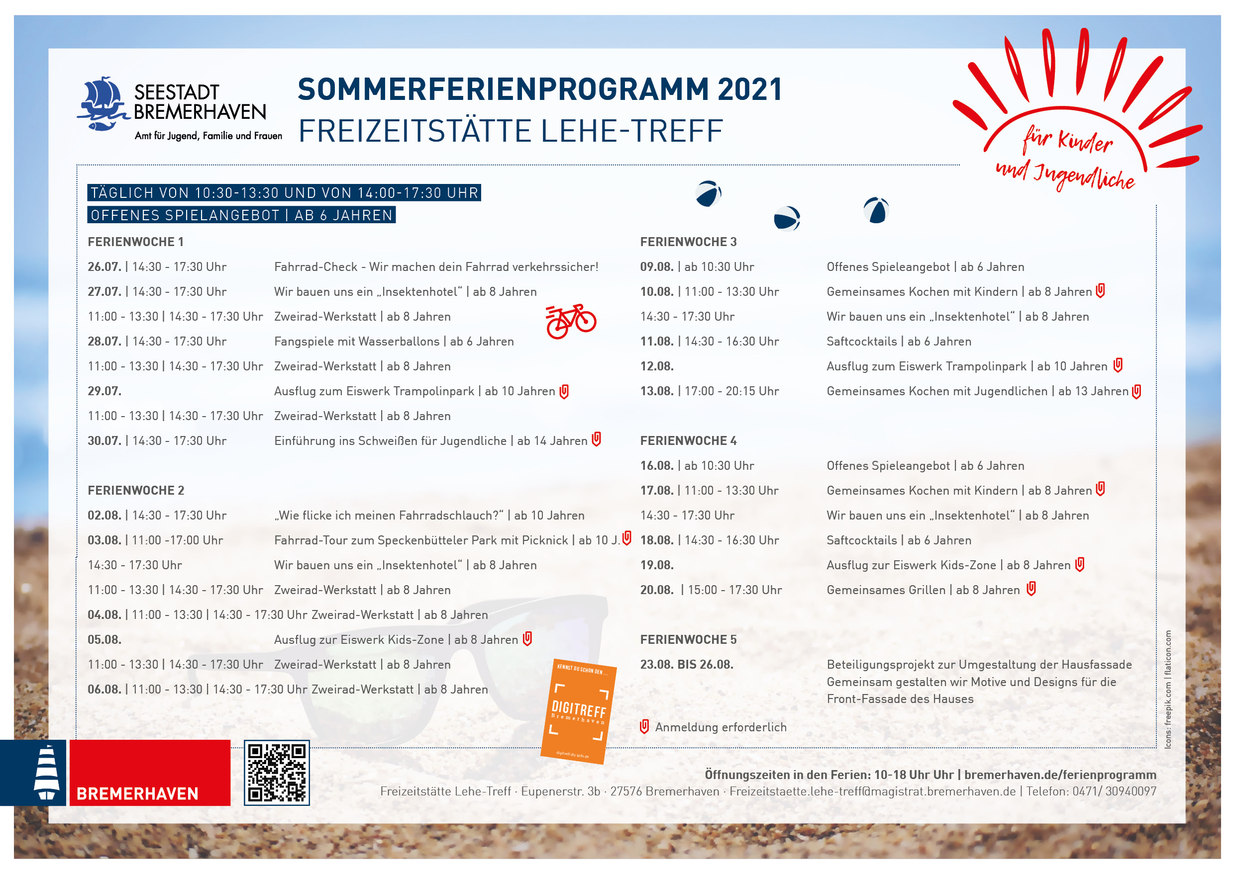 Grafik Sommerferien 2021 Freizeitstätte Lehe-Treff