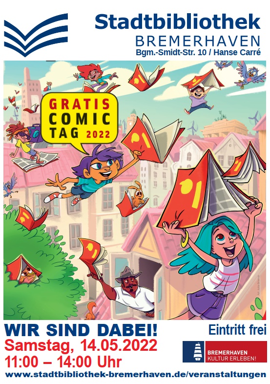 Plakat Gratis Comic Tag 2022 in der Stadtbibliothek Bremerhaven