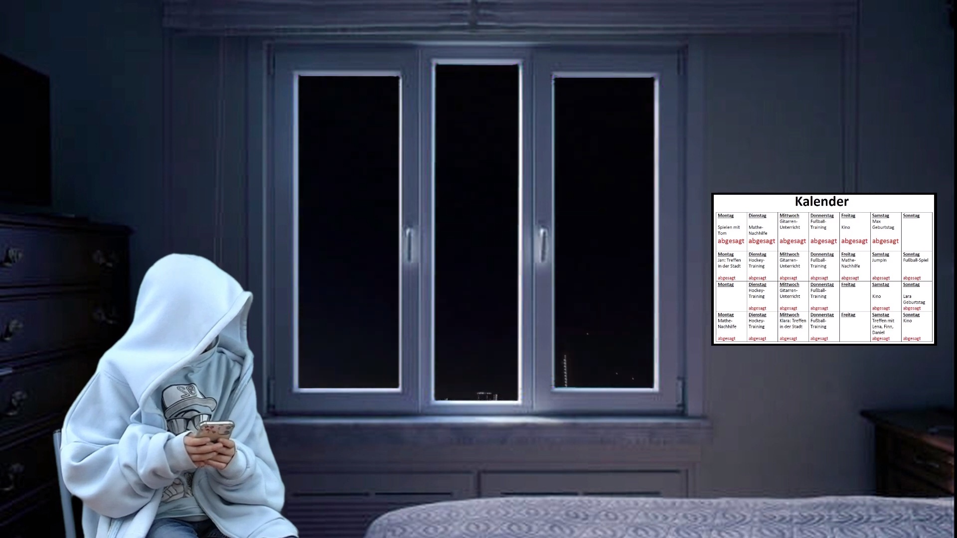 Bild Kind am Handy in einem Dunklen Zimmer bei Nacht