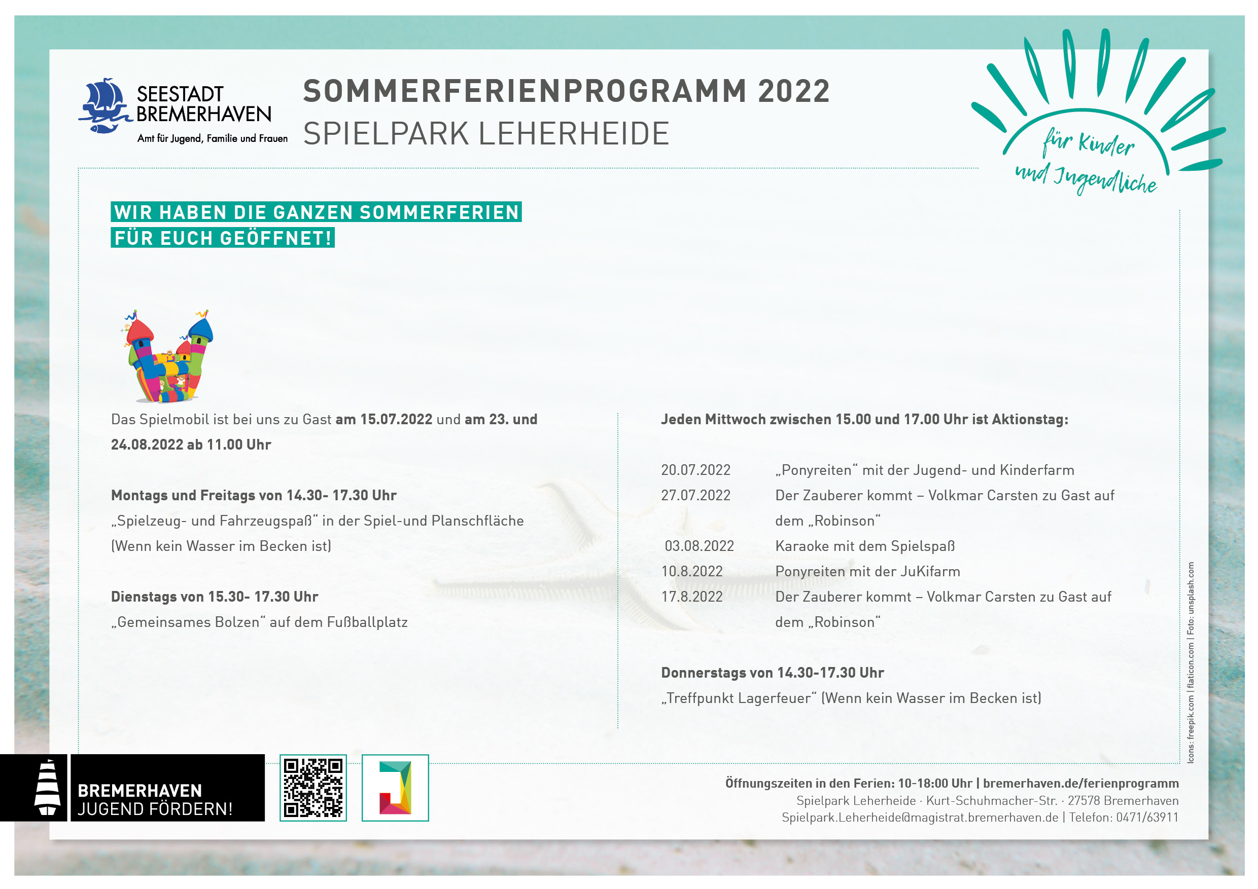 Grafik Sommerferienprogramm 2022 Spielpark Leherheide