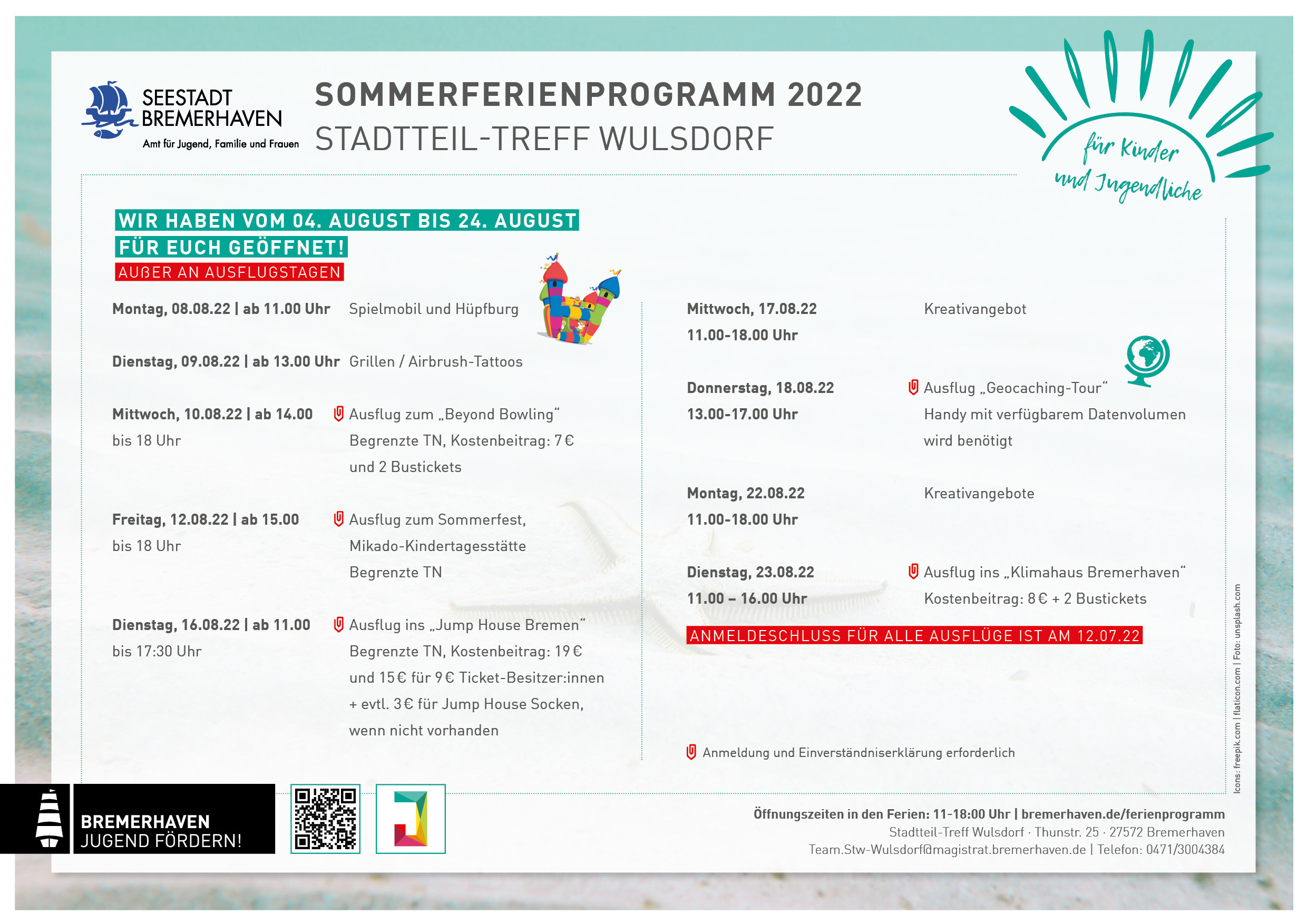 Grafik Sommerferienprogramm 2022 Stadtteil-Treff Wulsdorf