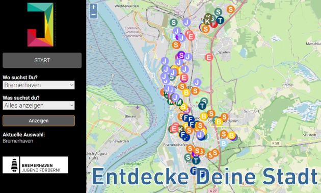 Übersichtskarte Bremerhaven mit Freizeitangeboten und Suchfunktion