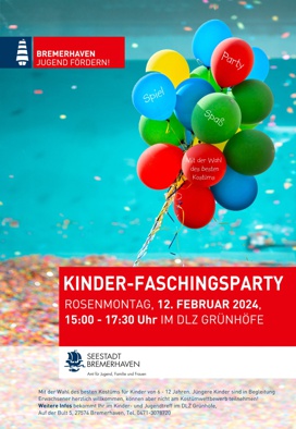 Poster der Kinder Faschingparty im DLZ